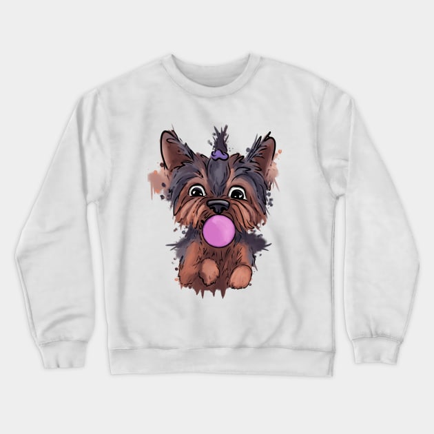 Cute, yorkie - puppy with bubble gum Crewneck Sweatshirt by Antiope